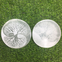 Plaque de sélénite naturelle polie, disque sculpté en cristal, tranches d'arbre de vie en sélénite pour la guérison et le Reiki