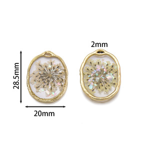 Alloy <b>Dried</b> Flower Pendant Charms Oval Bezel Setting For DIY Necklace Earring Making Accessories Wholesale - Product Image 2