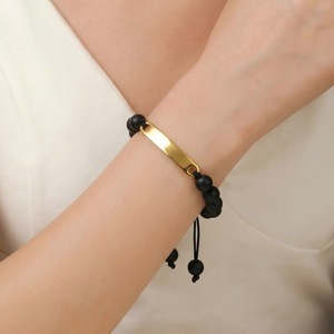Stainless Steel Beaded Adjustable <b>Bracelet</b> Natural Frosted Stone Hand-Woven <b>Rope</b> Unisex Fashion Jewelry - Product Image 2