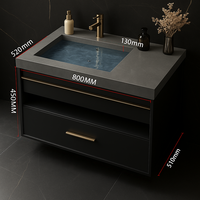 Meuble de salle de bain mural moderne de luxe personnalisé avec petit comptoir en marbre, en acier inoxydable, résistant à l'eau, avec miroir et ensembles de vanités