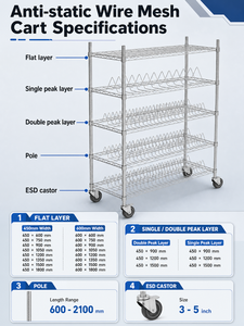 OEM Stainless Steel ESD SMT Reel Storage <strong>Trolley</strong> 10^4-10^6&Omega; Wire Mesh Cart with Conductive Casters 3-Year Warranty - Product Image 2