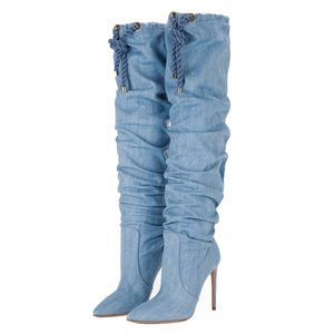 <span class=keywords><strong>Bottes</strong></span> asymétriques à talons hauts en couleur bleu pour femme, collection hiver, design asymétrique - Product Image 3
