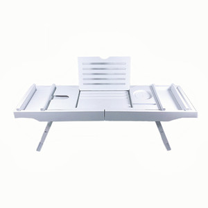 Estante de bambú para bañera, estante blanco para bañera, bandeja extensible para bañera, soporte para tableta/teléfono, soporte para bañera/bañera - Product Image 5