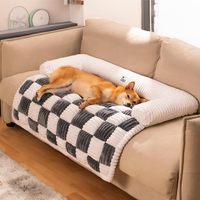 Coussin de couchage luxueux et épais en peluche douce pour animaux de compagnie, motif damier moderne et populaire, idéal pour l'hiver, pour chiens et chats