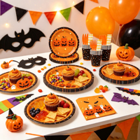 Vaisselle jetable en papier Lanweier pour la série de festivals d'Halloween - Ensemble d'assiettes écologiques pour les fêtes