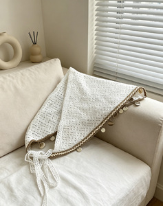 Foulard triangulaire à œillets avec pompons à pièces, en dentelle style bohème, à nouer, multi-usage (couvre-taille), accessoires de vacances d'été - Product Image 6