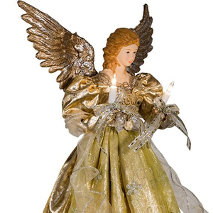 Conjunto de Presente de Ornamento de Árvore de Natal com Luz de Candeia de Anjo Pintado à Mão em LED Dourado de 30 cm com Tecido Plush e Materiais Plásticos - Product Image 5