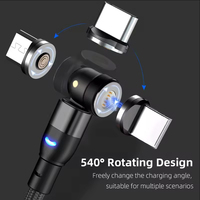 Justlink 3-en-1 540 °   Câble de charge magnétique rotatif 3A à charge rapide, tressé en nylon avec LED pour iPhone Type-C Micro USB