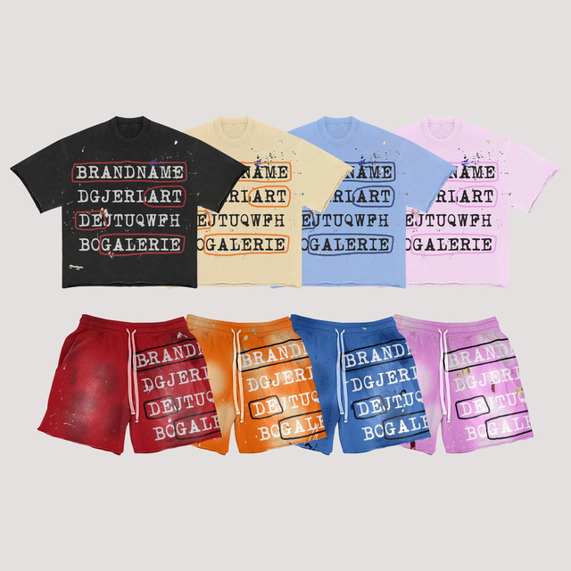 Custom OEM Brand T-shirt Personnalisé Screen Printing Graphic logo Heavyweight Cotton Boxy Fit Blank T-shirts and Shorts Set Men