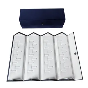 صندوق محمول مخصص تخزين الخواتم قابل للطي للسفر صندوق جلد للمجوهرات والقلادات منظم للعرض