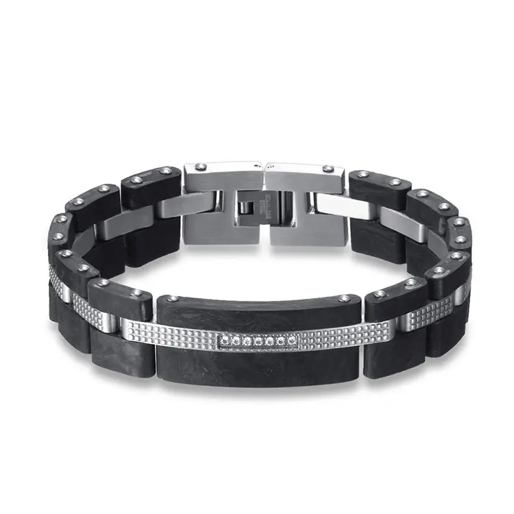 High End Hand Polishing Stainless Steel Italian Style Cubic Zirconia Inlay Elegant Man Bracelet Manufacturer