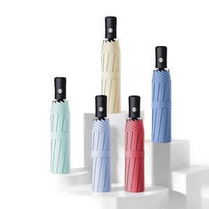 Parapluie pliant promotionnel en gros à trois sections, entièrement automatique, en bois massif, classique, noir, avec logo personnalisé - Product Image 2