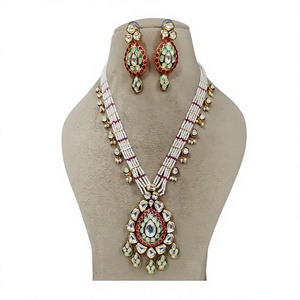 Impresionante Conjunto de Collar y Aretes Étnicos Chapados en Oro con Cristales de Imitación de Perla, Joyería Vintage para Bodas para Mujer - Product Image 2