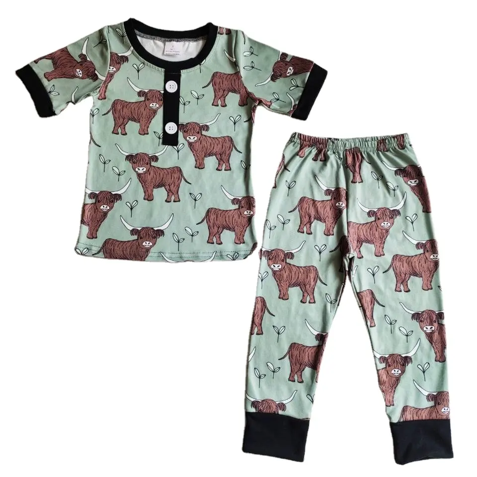 Western Cow Print Spring Summer Sleepwear Boutique Kids Homewear Baby Toddlers Little Boys Pajamas