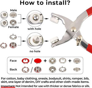 200 Bộ 9.5mm rỗng và rắn kim loại prong Snaps nút với Fastener Kìm Báo Chí công cụ Kit cho may và da và thủ công - Product Image 5