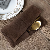 Porte-couverts en lin brun chocolat, écologique, pochette pour vaisselle, décoration de table rétro naturelle