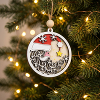 Ornements en contreplaqué découpés au laser à 3 couches, décorations suspendues pour arbre de Noël, style nordique, ensemble de décorations rondes en gros