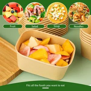 Kotak salad buah, kotak kemasan sekali pakai, kotak Makanan Cepat kertas kraft dengan tutup, mangkuk kertas kelas makanan, kotak bekal persegi panjang