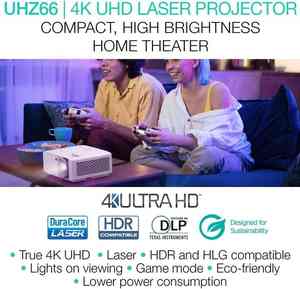 โปรเจคเตอร์ Optoma UHZ66 Compact 4K UHD DLP สำหรับโฮมเธียเตอร์และเล่นเกม ความสว่าง 4000 ลูเมนส์ ไฟ LED ฟังก์ชันสมาร์ท แบตเตอรี่ในตัว ระยะฉายไกล แรม 256M - Product Image 3