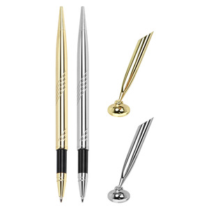 Toptan promosyon 1.0mm Logo tükenmez kalem altın/gümüş masaüstü <span class=keywords><strong>Metal</strong></span> kalem standı tutucu ofis/banka - Product Image 3