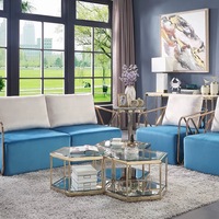 Ensemble de tables basses modernes de luxe en verre trempé avec cadre en or et titane pour la maison mobilier de salon avec miroir table centrale