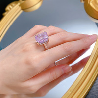 Bague en argent sterling 925 avec diamant rose à haute teneur en carbone, taille fleur de glace, 14x16mm, grand diamant de laboratoire
