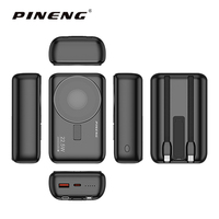 Batterie externe magnétique sans fil à charge ultra-rapide 22,5 W PN-702PD avec câbles doubles intégrés, chargeur portable PD 20000 mAh pour