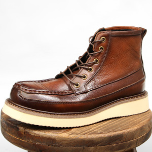 Bottes de travail montantes G16-8 style britannique en cuir pour homme, décontractées, rétro, avec semelle épaisse et amortie - Product Image 1