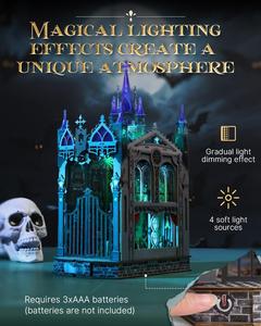 Mini Castillo Gótico en Miniatura para Decorar Librerías, Rompecabezas 3D de Madera con Luz LED para Adorno de Estantería y Regalos Góticos - Product Image 4
