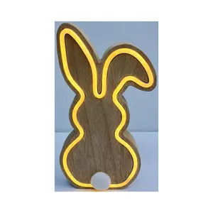 Wholesale Wooden Easter Festival Event Party Supplies Easter Decoration LED Wooden Bunny For Home