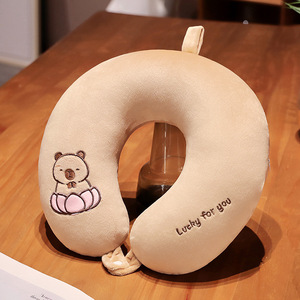 Hot Cute Capybara Tela de algodón Almohada en forma de U Almohada de viaje portátil para siesta para comodidad para conejillo de indias y cuidado cervical - Product Image 2