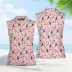 เสื้อโปโลสีชมพูสำหรับผู้หญิงเสื้อถักลำลองแขนกุดระบายอากาศใส่กลางแจ้งโลโก้ออกแบบได้ตามต้องการ - Product Image 2