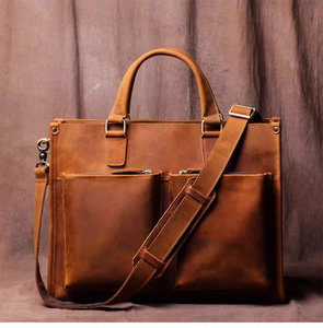 クレイジーホースレザー ラップトップバッグ ヴィンテージ レザーポートフォリオ ヴィンテージメッセンジャーバッグ レザーブリーフケース メンズ - Product Image 1