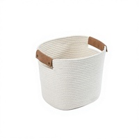 Panier de rangement en coton avec poignée en cuir pliable pour le salon et la chambre à coucher, cadeau de rangement pour la maison