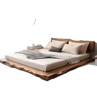 Lit double en bois de chêne massif style Wabi-sabi pour chambre principale, lit tatami pour hôtel, villa, mariage, écologique et durable, simple