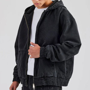 Black Kapuze Vintage in <span class=keywords><strong>Denim</strong></span> giacca con cappuccio con tasca anteriore oversize felpa da uomo Casual con Zip per uomo - Product Image 2