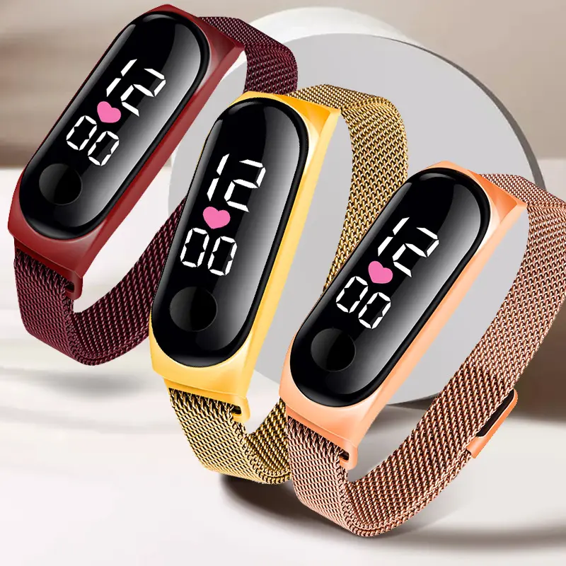 OEM jam tangan elektronik anak LED, jam tangan elektronik Magnet tahan air olahraga luar ruangan pelajar wanita