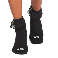 Chaussettes habillées décontractées pour femmes, longueur mi-mollet, avec logo personnalisé, design à volants et dentelle, couleur unie, haute qualité