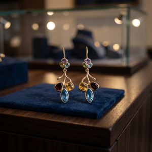 Vintage Gold Plated Drop Earrings Multicolor Crystal Rhinestone Dangle Earrings Branch Fruit Style for Women Wedding Party Wear - Product Image 2
