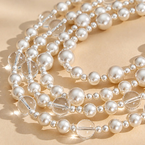 Collier minimaliste transparent en perles simulées, chaîne en acier inoxydable plaqué or, résistant à l'eau, pour femmes - Product Image 2