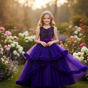 Christmas Princess Dress For Girls Sleeveless <b>Sequined</b> Ball Gown Wine <b>Red</b> Flower Girl Birthday Tutu Party Dress - Product Image 3