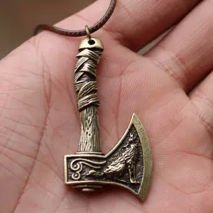 Fashion Viking jewelry Celtic wolf crow double sided axe pendant men's Necklace Fashion Necklace