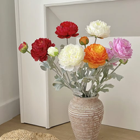 Bunga Peony Buatan 3 Kepala Realistis, Buket Pengantin, Dekorasi Rumah, Sentuhan Asli, Bunga Persia Buttercup