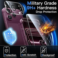 Coque de téléphone magnétique robuste 5-en-1 givrée avec 2 protections d'écran en verre trempé pour objectif d'appareil photo pour iPhone 18 17 Pro