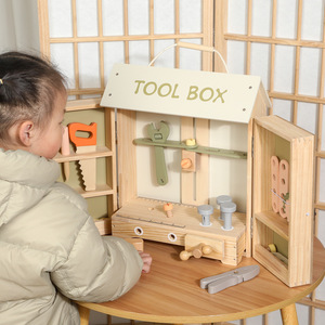 Boîte à outils en <span class=keywords><strong>bois</strong></span> pour enfants jouet garçon vissage Simulation jouer maison Puzzle éducation précoce maternelle jouets - Product Image 4
