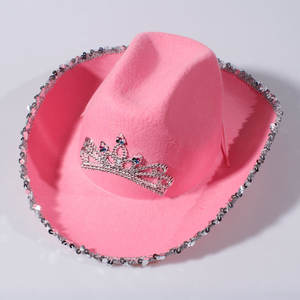 Prêt à expédier en gros rose Cowboy Cowgirl chapeaux diadème feutre Light Up Rodeo <span class=keywords><strong>Princess</strong></span> Hat - Product Image 2