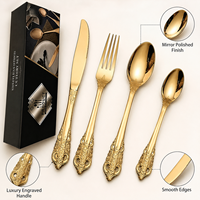 Ensemble de couverts en acier inoxydable 24 pièces avec manche doré vintage, boîte cadeau, pour hôtel, restaurant, mariage