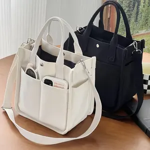 New Style Custom Top Handle Multi Pockets Mini Canvas Tote Bag Messenger Small Tote Bag With Zipper For Crossbody