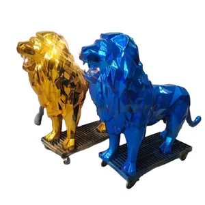 グラスファイバーライオン彫刻アートラージガーデンアートメタルゴールデンライオン彫刻像