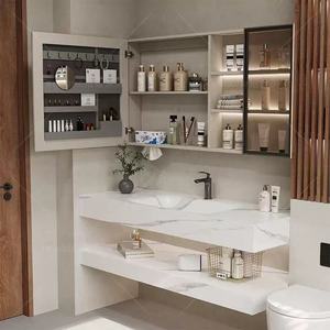 Customizable Modern High Quality Rock Panel LED <strong>Mirror</strong> Bathroom Sink Cabinet Hotel Corner Triangle <strong>Mirror</strong> Vanity Combo - Product Image 2